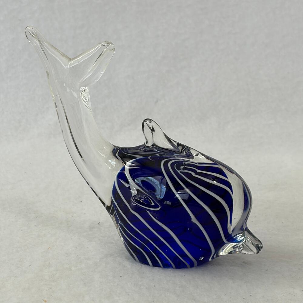 Glass Paper Weight Blue & White Whale Fish Tropical Ocean Office Decor